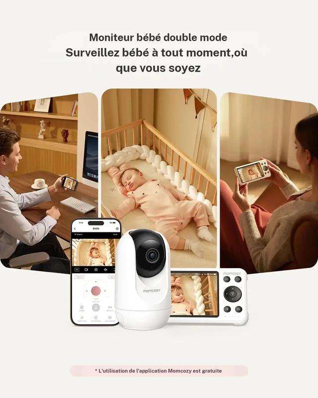 1080P Babyphone vidéo Wi Fi Momcozy BM04 avec application caméra, écran 5 pouces, caméra et audio, zoom 4x, détection de mouvements et de pleurs, clôture sécurisée, vision nocturne claire, conversation bidirectionnelle, enregistrement photo et vidéo — vignette 2