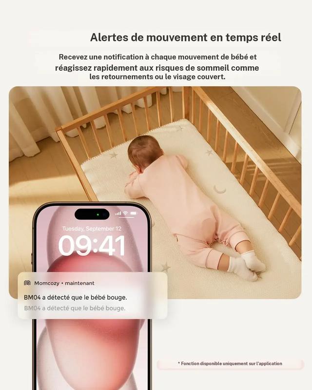 1080P Babyphone vidéo Wi Fi Momcozy BM04 avec application caméra, écran 5 pouces, caméra et audio, zoom 4x, détection de mouvements et de pleurs, clôture sécurisée, vision nocturne claire, conversation bidirectionnelle, enregistrement photo et vidéo — vignette 3