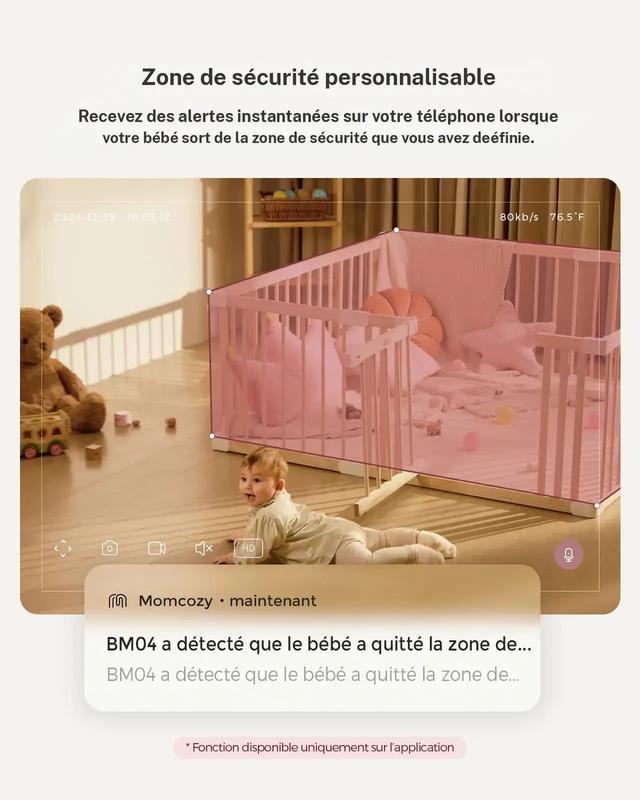 1080P Babyphone vidéo Wi Fi Momcozy BM04 avec application caméra, écran 5 pouces, caméra et audio, zoom 4x, détection de mouvements et de pleurs, clôture sécurisée, vision nocturne claire, conversation bidirectionnelle, enregistrement photo et vidéo — vignette 4