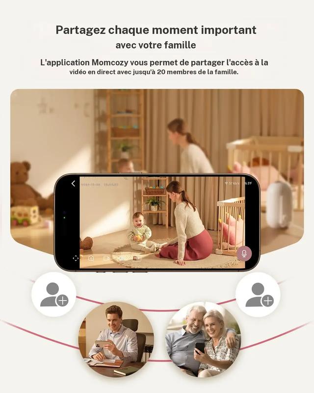 1080P Babyphone vidéo Wi Fi Momcozy BM04 avec application caméra, écran 5 pouces, caméra et audio, zoom 4x, détection de mouvements et de pleurs, clôture sécurisée, vision nocturne claire, conversation bidirectionnelle, enregistrement photo et vidéo — vignette 7