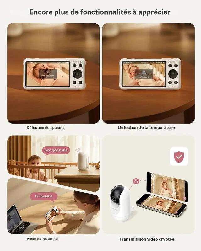 1080P Babyphone vidéo Wi Fi Momcozy BM04 avec application caméra, écran 5 pouces, caméra et audio, zoom 4x, détection de mouvements et de pleurs, clôture sécurisée, vision nocturne claire, conversation bidirectionnelle, enregistrement photo et vidéo — vignette 9