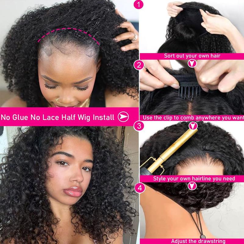 200 Density 3 In 1 Half Wigs Human Hair Curly Glueless Wig Natural Curly Adjustable Half Wig For Women — vignette 3
