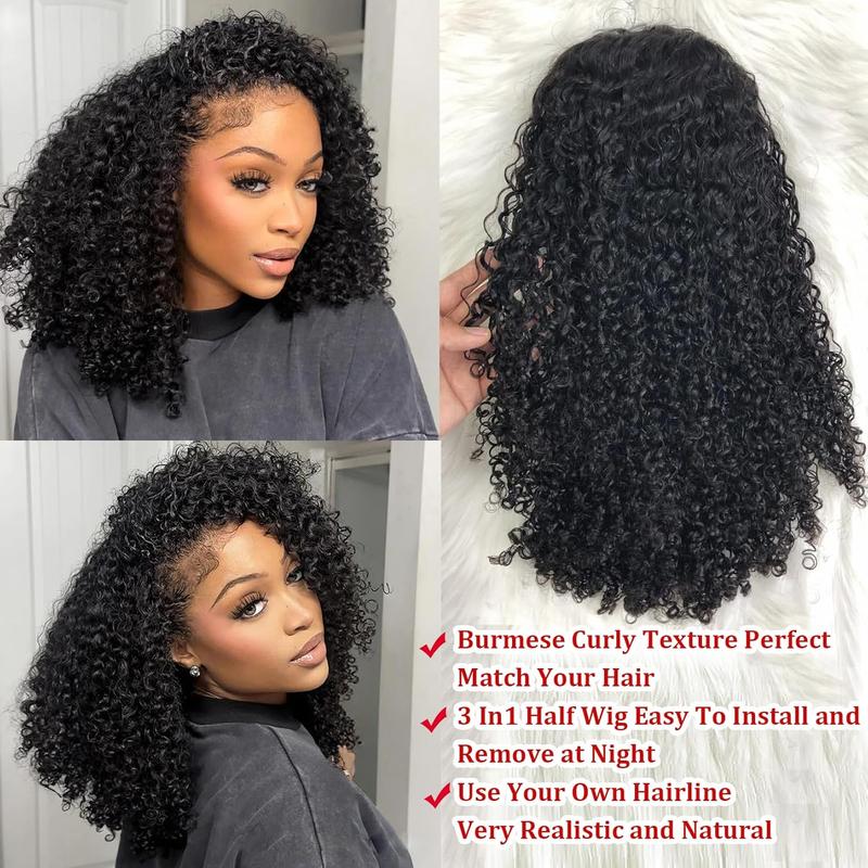 200 Density 3 In 1 Half Wigs Human Hair Curly Glueless Wig Natural Curly Adjustable Half Wig For Women — vignette 4