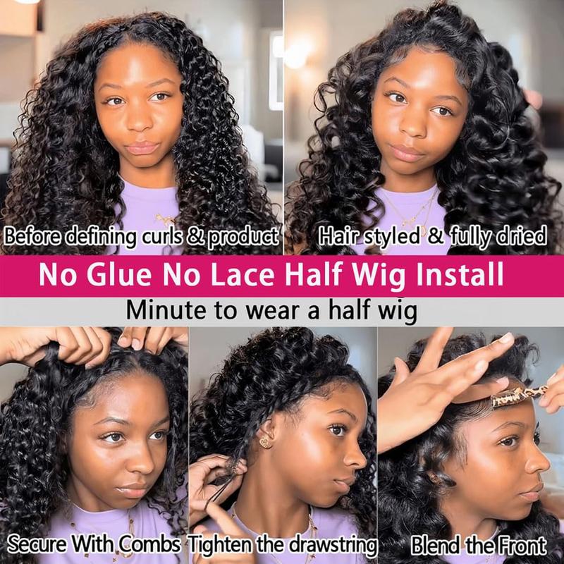 200 Density 3 In 1 Half Wigs Human Hair Curly Glueless Wig Natural Curly Adjustable Half Wig For Women — vignette 6