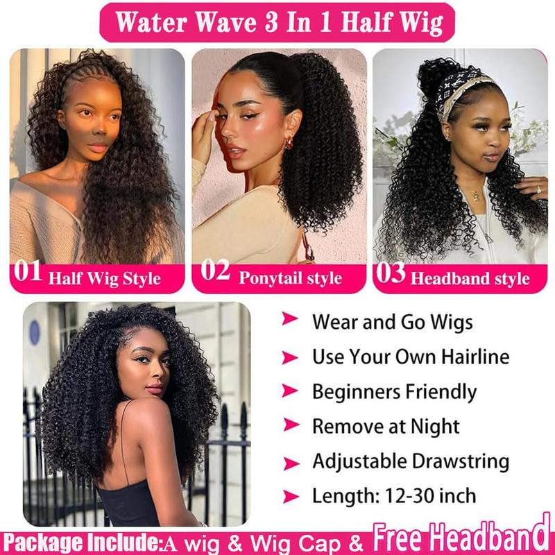 200 Density 3 In 1 Half Wigs Human Hair Curly Glueless Wig Natural Curly Adjustable Half Wig For Women — vignette 7