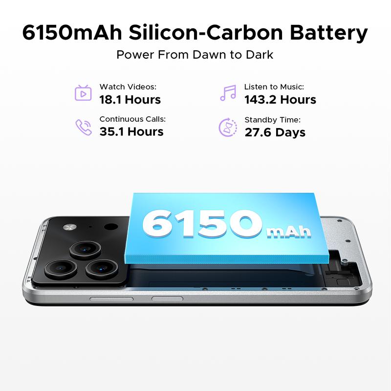 【256Go】DOOGEE Note56 Plus téléphone 48 Go + 256 Go/2 To, smartphone à cœur octo‑cœur, écran 6,56" HD+ 90 Hz, batterie 6150 mAh, appareil photo 50 MP + 8 MP, épaisseur 8,5 mm, double SIM 4G/GPS/NFC/empreinte digitale/reco — vignette 4