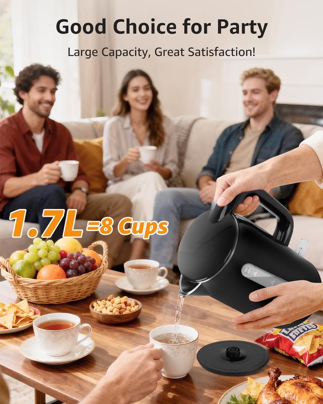 Aigostar Bouilloire Electrique Inox, Fenêtre de Niveau d'Eau, Noire | 1,7L, 2200W, Conception à Double Isolation, Sans BPA, Ébullition Rapide Bouilloire électrique, Pas de Plastique à L'intérieur — vignette 6