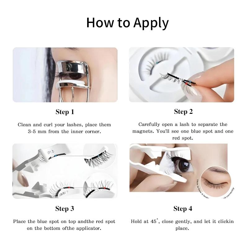 AiryBare faux cils magnétiques doux, boîte tout-en-un, réutilisables, sans colle, résistants à l’eau, légers, look naturel, 1 ensemble (4 pièces) – cosmétique, maquillage — vignette 4