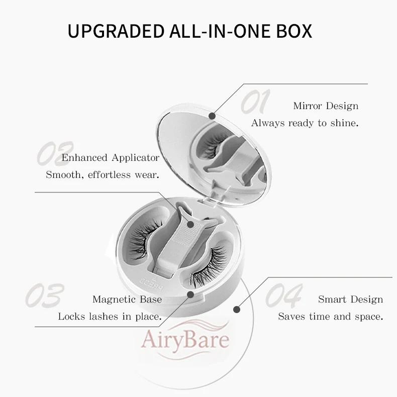 AiryBare faux cils magnétiques doux, boîte tout-en-un, réutilisables, sans colle, résistants à l’eau, légers, look naturel, 1 ensemble (4 pièces) – cosmétique, maquillage — vignette 5