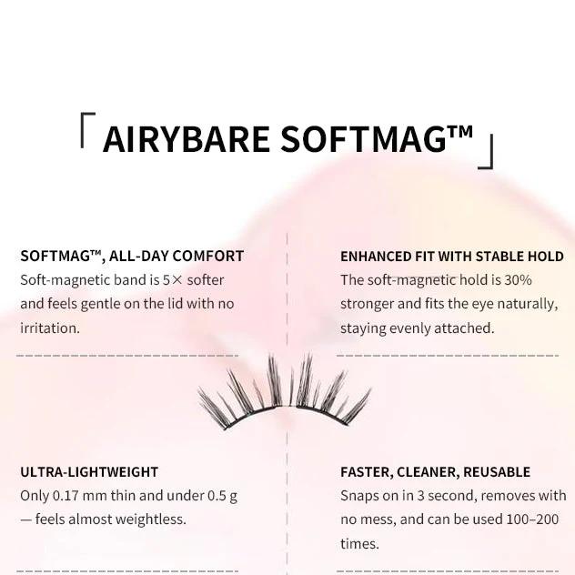 AiryBare faux cils magnétiques doux, boîte tout-en-un, réutilisables, sans colle, résistants à l’eau, légers, look naturel, 1 ensemble (4 pièces) – cosmétique, maquillage — vignette 8