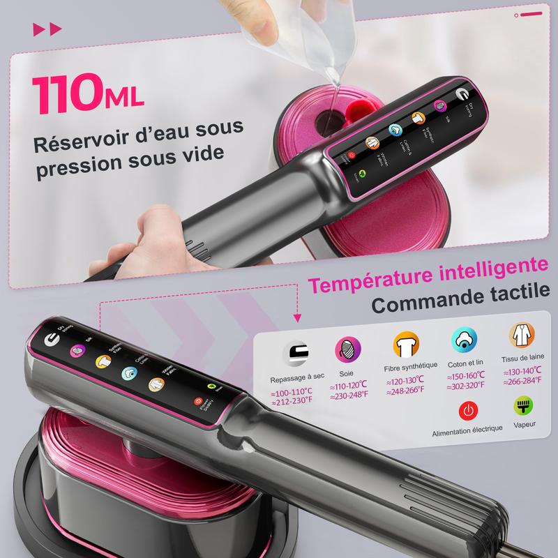 AOMIAO Fer à repasser vapeur portable 1200 W avec écran tactile LCD intelligent, élimine les plis en 1 s, chauffe rapidement en 15 s, idéal pour la maison et les voyages — vignette 2