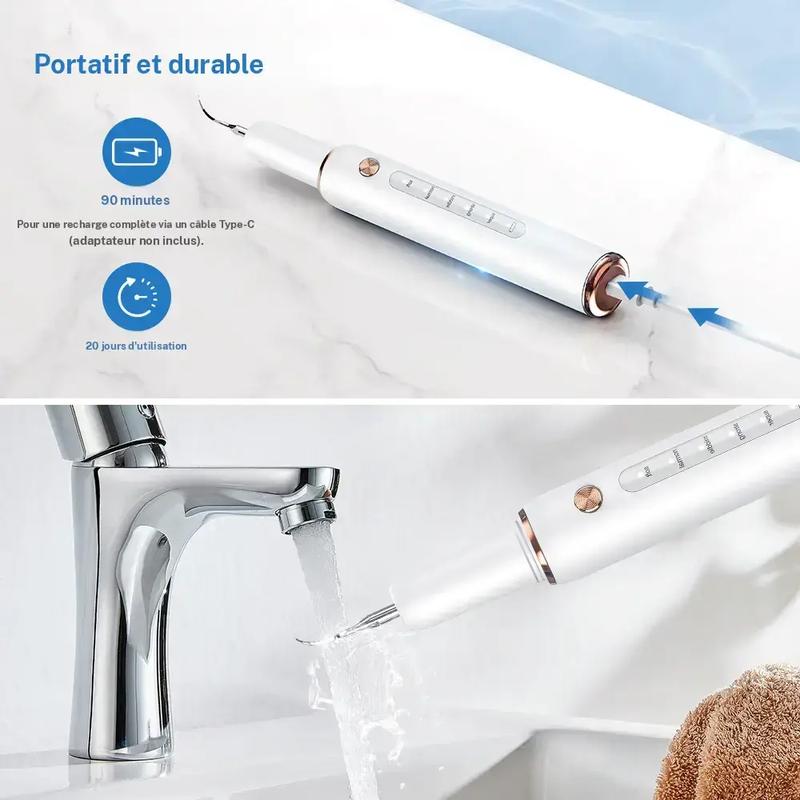 Appareil éliminateur de taches dentaires avec lumière, 5 modes réglables, têtes interchangeables, outil de nettoyage manuel, kit de soins dentaires pour la maison, modèles T4/T190, nettoyeur dentaire, kit de blanchiment des dents — vignette 7