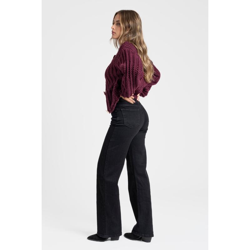 ARMONIAS Jeans Miss Plus, Jean Curvy pour Femme Grande Taille, Wide Leg Coupe Droite et Taille Haute, Denim Ultra Extensible, Modèle Long, Cinq Poches et Fermeture Zippée, Style Décontracté et Urbain. — vignette 4