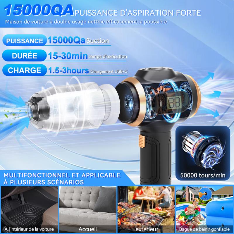 Aspirateur à main sans fil pour voiture, puissant, Portable 6 en 1, avec affichage intelligent et accessoires de nettoyage multiples, pour voiture, maison, bureau, animaux de compagnie — vignette 2