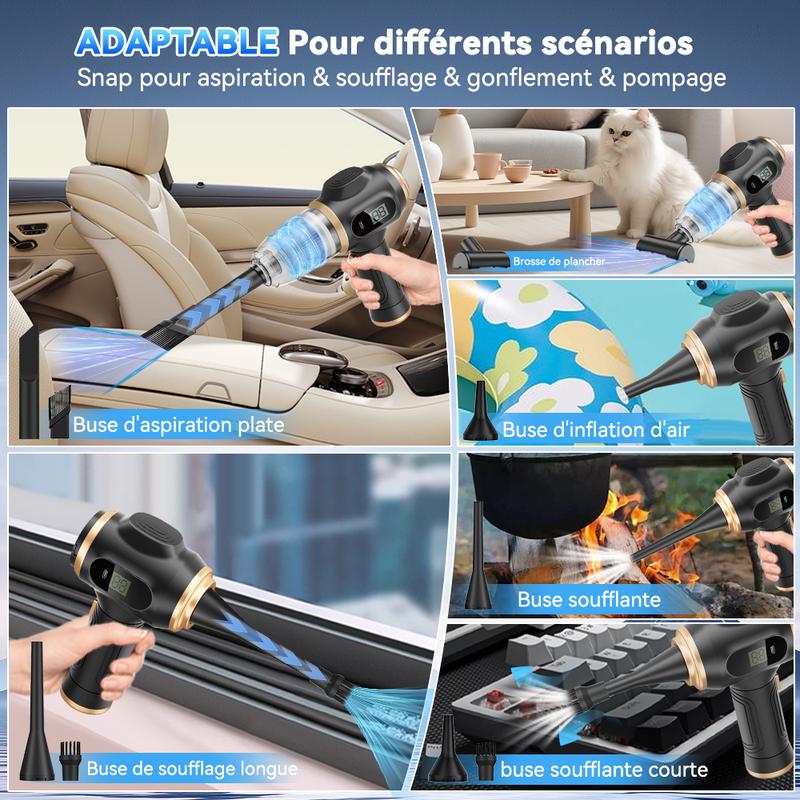 Aspirateur à main sans fil pour voiture, puissant, Portable 6 en 1, avec affichage intelligent et accessoires de nettoyage multiples, pour voiture, maison, bureau, animaux de compagnie — vignette 4