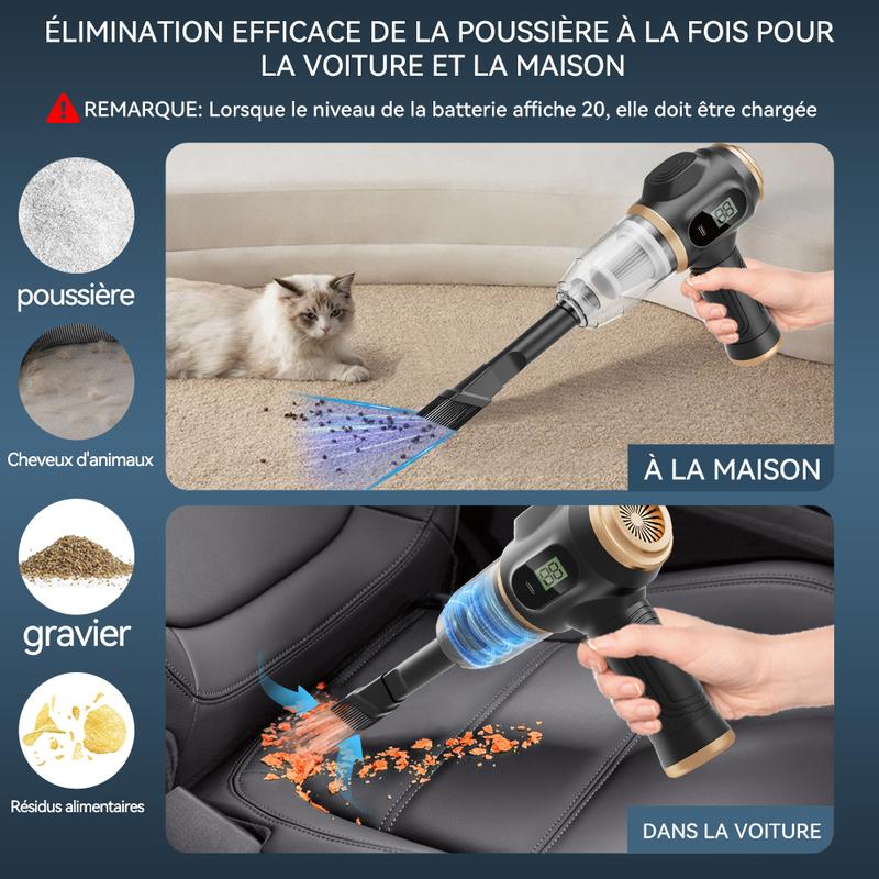 Aspirateur à main sans fil pour voiture, puissant, Portable 6 en 1, avec affichage intelligent et accessoires de nettoyage multiples, pour voiture, maison, bureau, animaux de compagnie — vignette 5