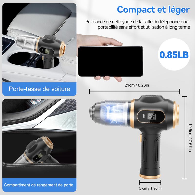 Aspirateur à main sans fil pour voiture, puissant, Portable 6 en 1, avec affichage intelligent et accessoires de nettoyage multiples, pour voiture, maison, bureau, animaux de compagnie — vignette 8