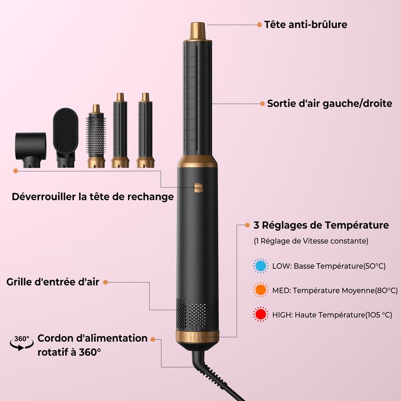 Atopskins Airstyler 5 en 1, sèche cheveux avec Ions négatifs, Styler magique, brosses thermiques Foehn, brosse droite, barre bouclée, ensemble de brosses à Air chaud — vignette 3