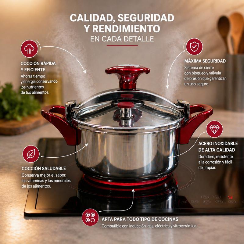 Autocuiseur en Acier Inoxydable à Ouverture Facile 4 Litres Compatible Induction Gaz Vitrocéramique Électrique Sécurité Soupapes Pression Cuisson Rapide Homogène