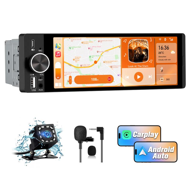 AWESAFE Autoradio CarPlay 1 DIN 6,36" | CarPlay & Android Auto sans fil | Caméra de recul