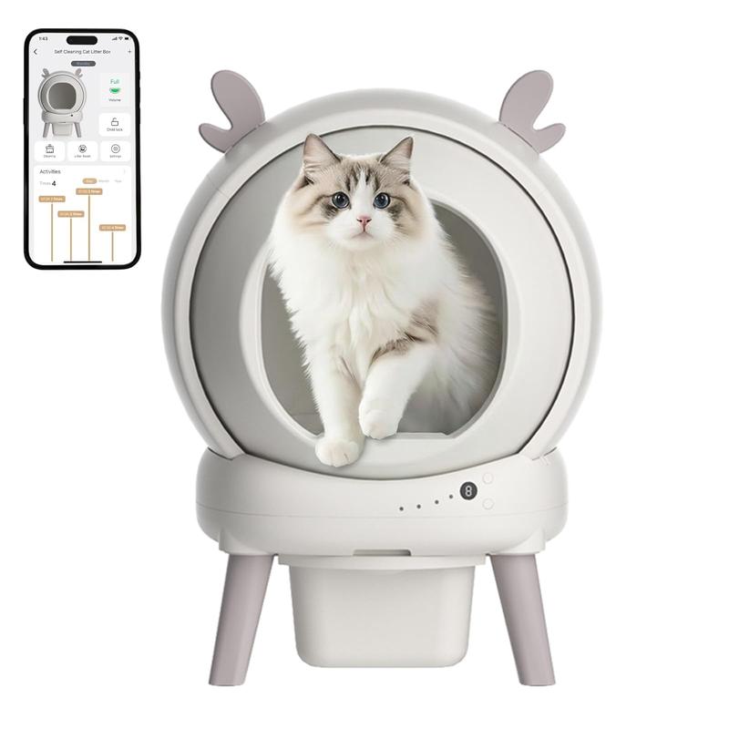 Bac à litière pour chat auto-nettoyant au design ouvert, capacité de 60 L, contrôle via application, capteurs de sécurité, contrôle des odeurs, un bon outil pour les propriétaires de chats, bac à litière pour chats jusqu’à 11 kg
