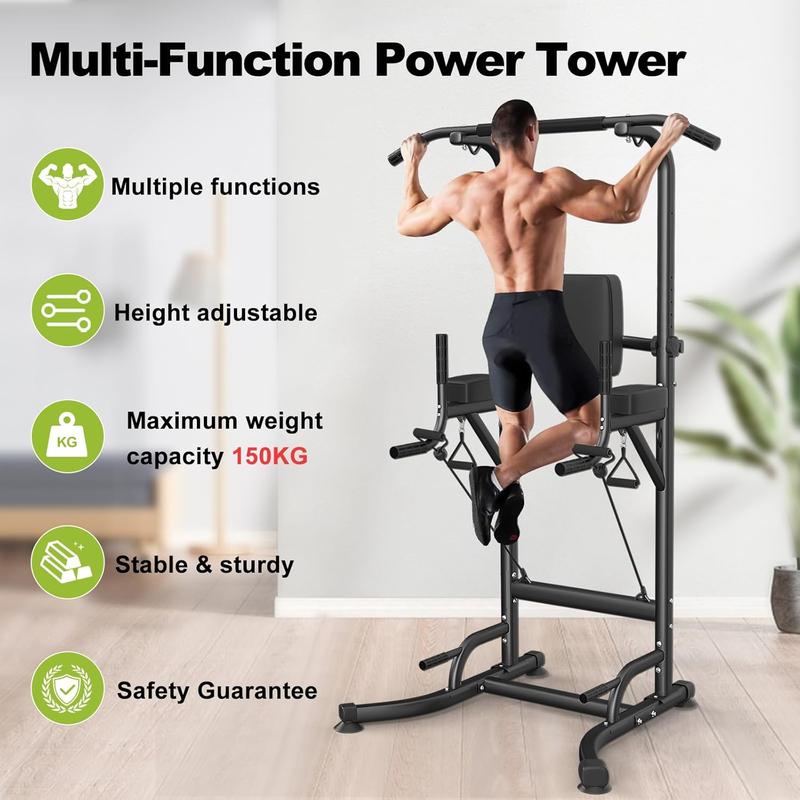 Barre de traction Power Tower, équipement de gymnastique à domicile multifonctionnel à hauteur réglable, pour l'entraînement de force, les pompes, les trempettes et les abdos — vignette 6