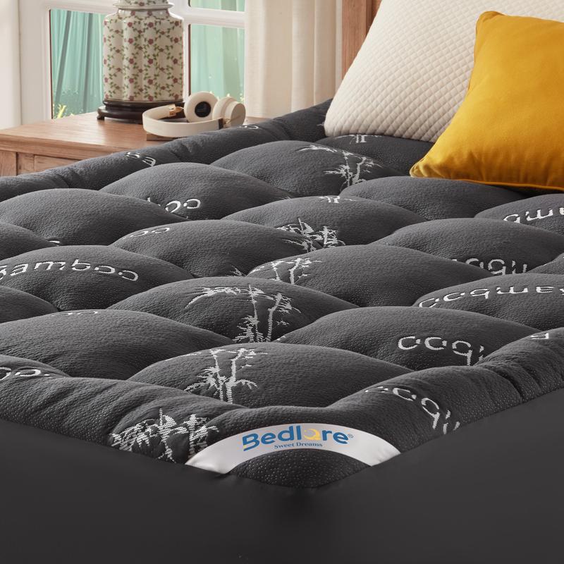 【BEDLORE】 surmatelas en fibre de bambou viscose, surmatelas matelassé, doux, respirant et soulageant la pression, avec poches extensibles pour matelas jusqu’à 40 cm