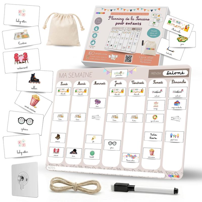 BETOTZ – Planning Hebdomadaire Magnétique Enfant | Tableau de Routine Inspiré Montessori | 160 Aimants d’Activités | Favorise l’Autonomie | Installation Murale Sans Perçage
