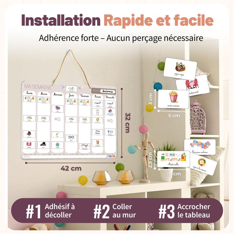 BETOTZ – Planning Hebdomadaire Magnétique Enfant | Tableau de Routine Inspiré Montessori | 160 Aimants d’Activités | Favorise l’Autonomie | Installation Murale Sans Perçage — vignette 2