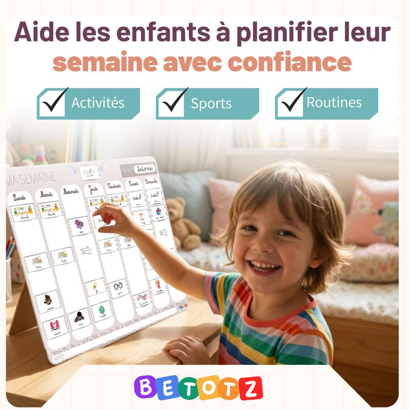BETOTZ – Planning Hebdomadaire Magnétique Enfant | Tableau de Routine Inspiré Montessori | 160 Aimants d’Activités | Favorise l’Autonomie | Installation Murale Sans Perçage — vignette 4