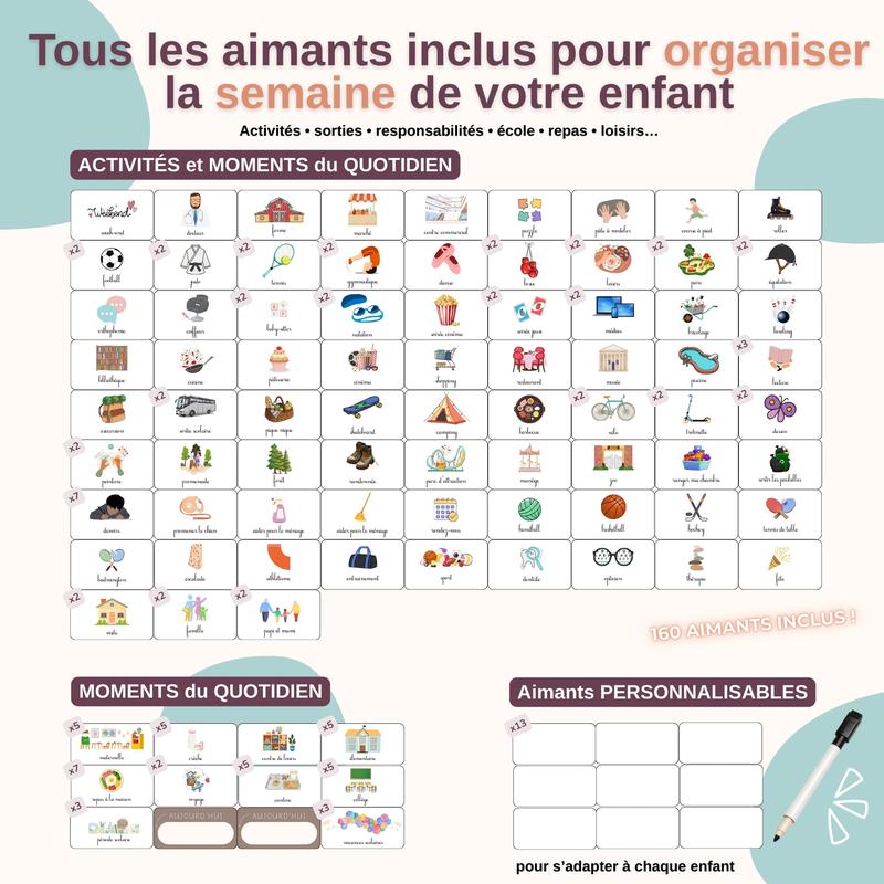 BETOTZ – Planning Hebdomadaire Magnétique Enfant | Tableau de Routine Inspiré Montessori | 160 Aimants d’Activités | Favorise l’Autonomie | Installation Murale Sans Perçage — vignette 6