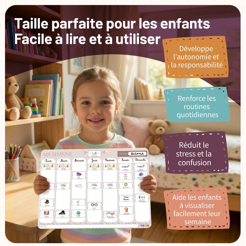 BETOTZ – Planning Hebdomadaire Magnétique Enfant | Tableau de Routine Inspiré Montessori | 160 Aimants d’Activités | Favorise l’Autonomie | Installation Murale Sans Perçage — vignette 7