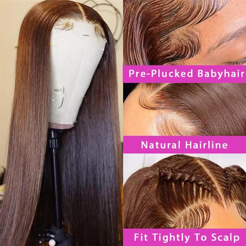 Bling Hair Perruques lace front 13x4 13x6 30 32 inch brésiliennes chocolat foncé couleur marron chocolat perruques lisses, HD transparentes pré‑épilées pour femmes — vignette 3