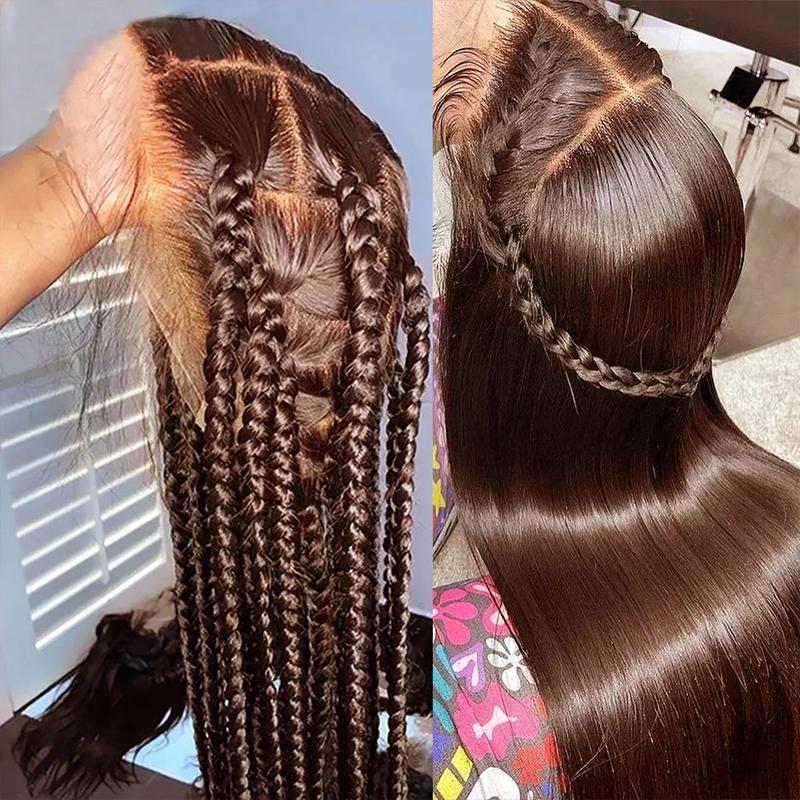 Bling Hair Perruques lace front 13x4 13x6 30 32 inch brésiliennes chocolat foncé couleur marron chocolat perruques lisses, HD transparentes pré‑épilées pour femmes — vignette 6