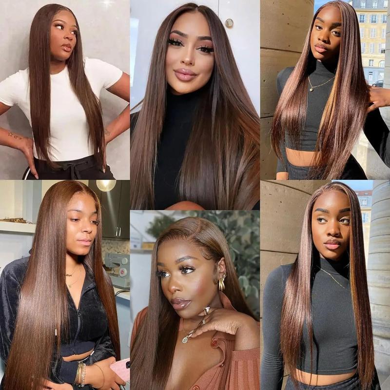 Bling Hair Perruques lace front 13x4 13x6 30 32 inch brésiliennes chocolat foncé couleur marron chocolat perruques lisses, HD transparentes pré‑épilées pour femmes — vignette 8
