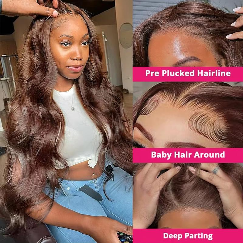 Body Wave Chocolate Brown 13x6 HD Lace Frontal Wig Real Human Hair 30Inch Brown Straight Swiss HD Lace Front Human Hair Wigs For Women Fast Delivery — vignette 5