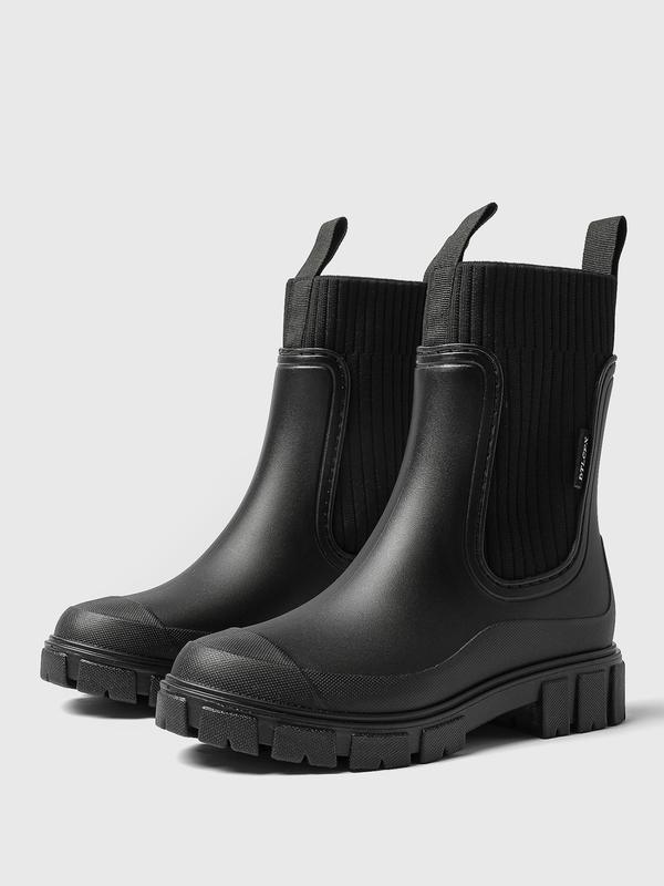 Bottes de pluie imperméables de couleur unie pour femmes, chaussures pour femmes, bottes à bout rond de style nouveau 2024, bottes de pluie antidérapantes pour femmes et filles