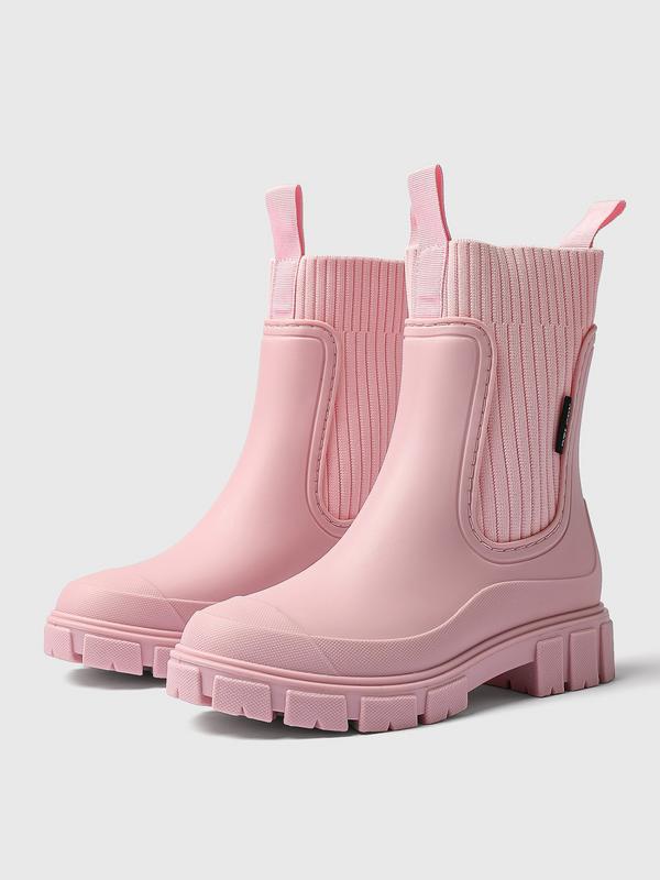 Bottes de pluie imperméables de couleur unie pour femmes, chaussures pour femmes, bottes à bout rond de style nouveau 2024, bottes de pluie antidérapantes pour femmes et filles — vignette 5