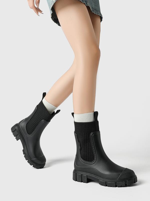 Bottes de pluie imperméables de couleur unie pour femmes, chaussures pour femmes, bottes à bout rond de style nouveau 2024, bottes de pluie antidérapantes pour femmes et filles — vignette 7