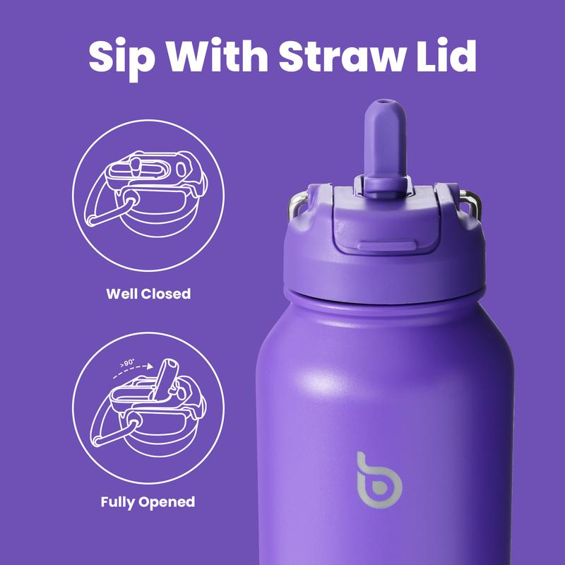 Bouteille d'eau isolée avec paille, 1180ml (40oz), pour le sport, en acier inoxydable, avec couvercle à poignée, pour l'extérieur, pour pilules — vignette 2