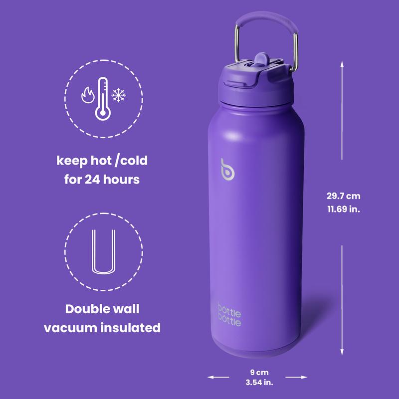 Bouteille d'eau isolée avec paille, 1180ml (40oz), pour le sport, en acier inoxydable, avec couvercle à poignée, pour l'extérieur, pour pilules — vignette 5