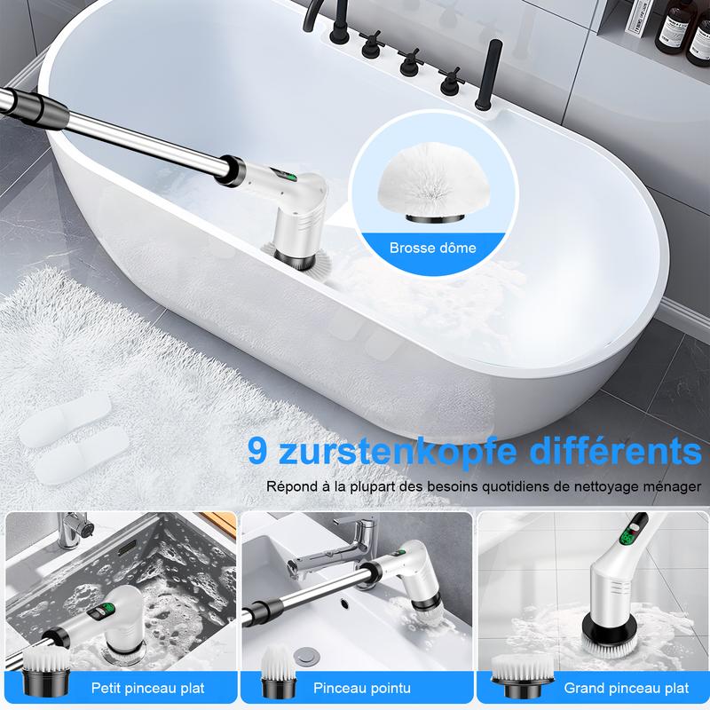 Brosse de nettoyage électrique rechargeable avec têtes de rechange, outils de nettoyage de salle de bain, accessoires de cuisine, produits de nettoyage — vignette 3