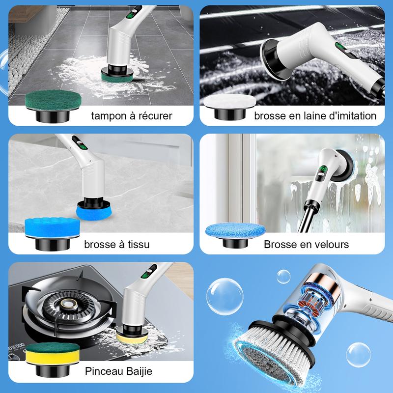 Brosse de nettoyage électrique rechargeable avec têtes de rechange, outils de nettoyage de salle de bain, accessoires de cuisine, produits de nettoyage — vignette 4