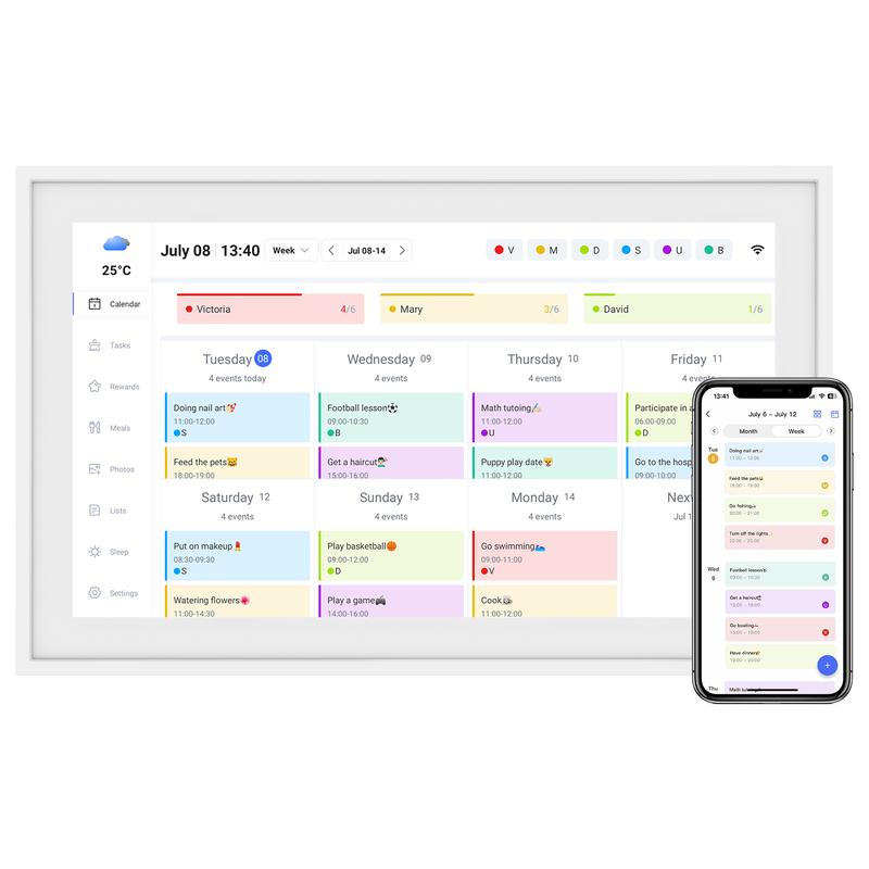 Cadre photo numérique Wi-Fi 15,6 pouces, 32 Go, écran tactile FHD 1080P, Partage de photos et vidéos, Idéal pour anniversaires et mariages, Pour Maman, plannings familiaux, tableaux des tâches et menus de la semaine