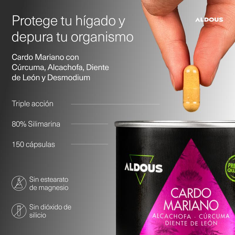 Cardo Mariano - 150 gélules - Détox hépatique, améliore la digestion - Aldous — vignette 2