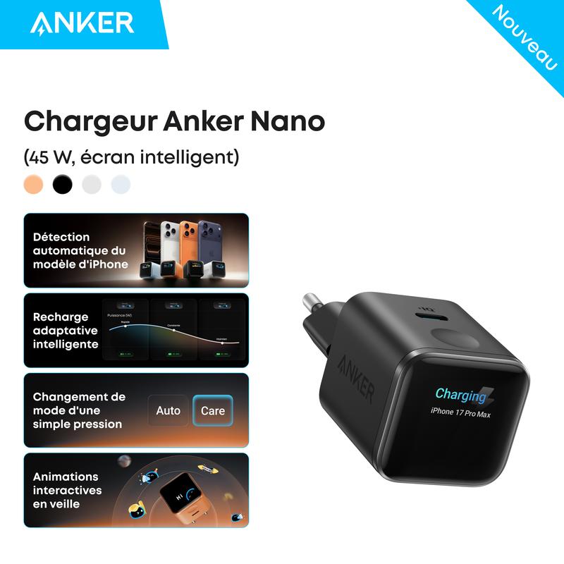 Chargeur Anker Nano (45 W, écran intelligent)