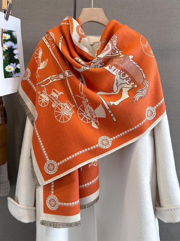 Écharpe à imprimé unilatéral à la mode automne hiver, accessoire chaud multifonctionnel pour les voyages en plein air, les rendez-vous et la décoration — vignette 3