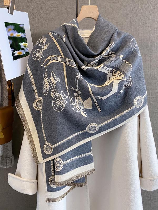 Écharpe à imprimé unilatéral à la mode automne hiver, accessoire chaud multifonctionnel pour les voyages en plein air, les rendez-vous et la décoration — vignette 6