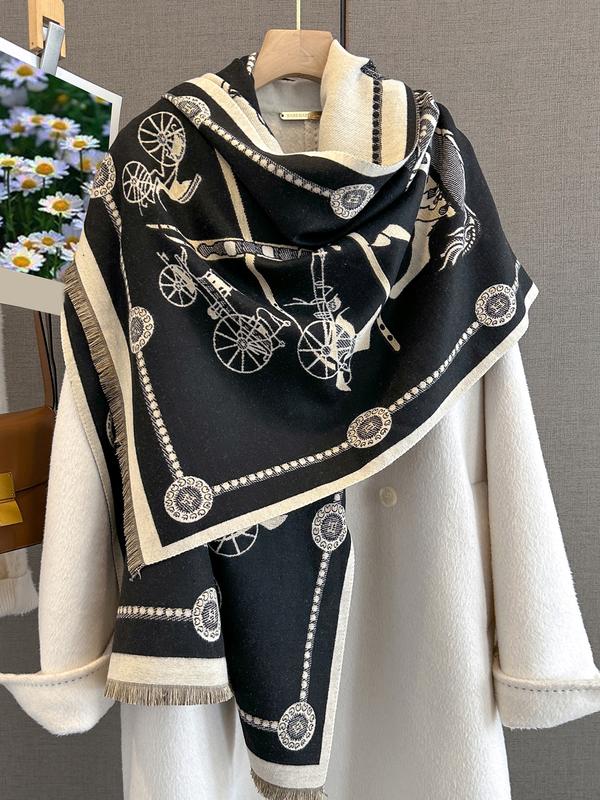 Écharpe à imprimé unilatéral à la mode automne hiver, accessoire chaud multifonctionnel pour les voyages en plein air, les rendez-vous et la décoration — vignette 7