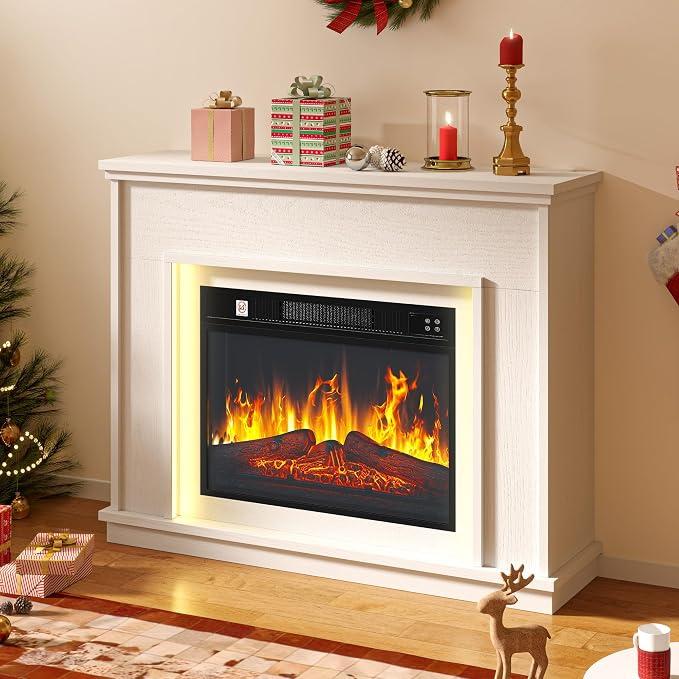 Cheminée électrique autoportante YITAHOME | Effet de flamme 3D réaliste, LED 24 couleurs, puissance de chauffage de 2000 W avec thermostat et télécommande, minuterie, cheminée électrique